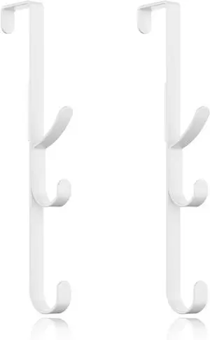 Over the Door Hooks hanger over the door towel hook Organizer hanging for coat clothes backpack hat purse Metal Towel Rack Back of Shower for Bathroom Dorm Bedroom Kitchen Office Closet (White-2Packs)