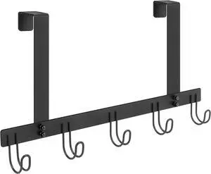 Over The Door Hooks No Drill Door Towels Hanger Metal Hanging Towel Holder with 5 Coat Hooks for Bathroom Bedroom Kitchen (Matte Black)