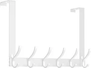 Over The Door Hooks No Nail Over Door Hanger Holder No Assembly Required Large Over The Door Towel Rack with 12 Hooks Heavy Duty hooks for Bathroom Bedroom Kitchen Hanging Towels Coats (White)