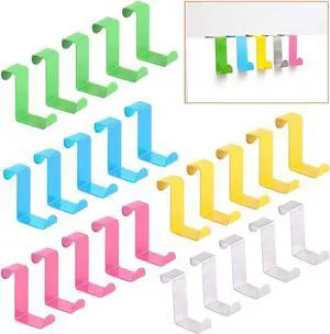 25 Pcs Over The Door Hook Kit - 5 Colors Metal Reversible Double Side Z Shaped Hanging Hooks for Kitchen Bathroom Bedroom Cabinet (Pink Blue Yellow Green Silver)