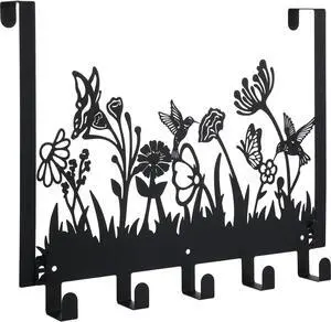 Metal Hummingbird Flower Over The Door Hooks Wildflowers Over The Door Nature Wall Decor with 5 Hooks Towel Holder for Bathroom Bedroom Kitchen Living Room Home Decor Gift