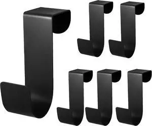 6 Pcs Over The Cabinet Door Hooks Black Stainless Steel Hanger Hook Organizer Holder Back Door Hanger Single Hanging Hooks for Over The Door Kitchen Christmas Wreath Clothes