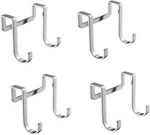 Cabinet Door Hooks 4pcs Pack Double S-Shaped Drawer Hook for Narrow Space Stainless Steel Over Door Storage Hook for Kitchen Bathroom Closet Cabinet Cupboard Shower Drawer Wardrobe
