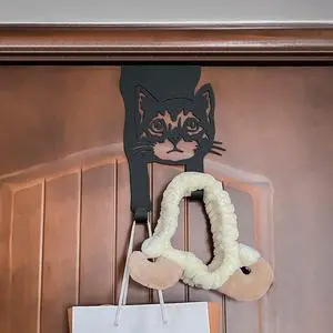 Over The Door Hangers Strong Metal Hooks No-Tools Compact Design Rust-Free Black Coating Over The Door Hanger Hooks Cat Stuff for Home Office Storage Cat Decor Gifts for Cat Lovers
