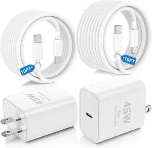 45W USB C Fast Charger for iPhone 17/ Air/16/15 Pro Max 2Pack 10FT Type C Charger Block & Cable PD 3.0 Super Fast Charging for iPad Pro MacBook Air/Pro M1/M2 AirPods