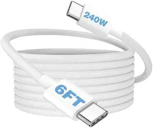 240w USB-c Charge Cable (2 m) 6ft USBC to USBC Woven Fast Charging Cord Type C Compatible for MacBook Pro Air iPad mini/iPhone 16 Pro Max 15 Plus 17 Air  Galaxy S25 Ultra/S24/S23/S22/S21/S20