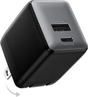 USB C Fast Charging Charger 30W Dual-Port GaN Nano Charger with Foldable Plug for iPhone 16/15 Series iPad Galaxy S24 Ultra and More Series (Black 1 Pack)
