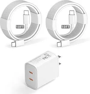 10FT Fast iPad Pro Charger 36W GaN Dual Port Double Type C Fast Charging Block with 2Pack USBC to USBC Cable for iPad 10th/iPad Pro 13/12.9/11 in(2024/2022/2021/2020)/Air 4th/5th iPhone 16 15 Series