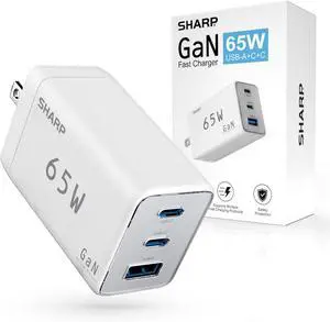 USB C Charger 65W 3 Port (USB 1A+2C) Compact Foldable GaN Fast Charge for MacBook Pro/Air iPad Pro Galaxy S23  XPS 13 Note 20/10+ iPhone 15/Pro and More - White G651A2CU-BLK