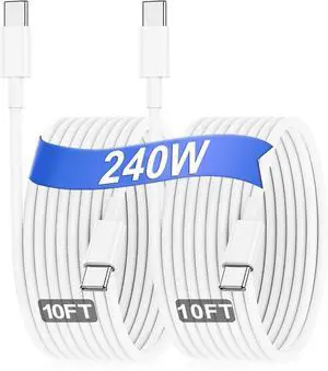 240W USB C Charging Cable for MacBook Pro/Air & for iPhone 16/15 Pro Max MFi Certified 48V/5A Super Fast Charger Cord 10ft PD 3.0 Compatible with iPad Pro 12.9/11  S25/S24(2-Pack)