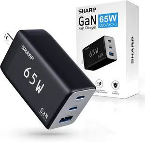USB C Charger 65W 3 Port (USB 1A+2C) Compact Foldable GaN Fast Charge for MacBook Pro/Air iPad Pro Galaxy S23  XPS 13 Note 20/10+ iPhone 15/Pro and More - Black