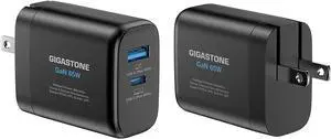 65W USB C & USB A Charger [2 Pack] GaN Power Go PPS Dual Port Intelligent Power Allocation Foldable Plug Travel Full Speed GaN Charger MacBook Air/Pro  XPS iPad iPhone 15
