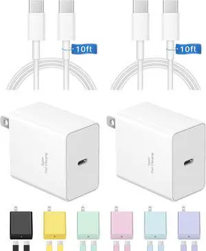 iPhone 17 16 15 Charger Fast Charging 45W USB C Fast Charger Block Dual Port with 10FT Type C Cable Cord for iPhone 17/17 Pro/17 Pro Max/16 Pro Max/16 Pro/16/16 Plus 15 Pro Max/15 Pro/15White