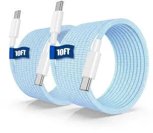 USB C to C Fast Charger Cable 10ft 60W Long Fast Charge Type C to C Charging Cord Wire for  iPhone 17 Pro Max/17 Air/16 Pro Max/15 Plus iPad Pro 12.9/11 inch/Mini/Air 5/4th MacBook -Blue
