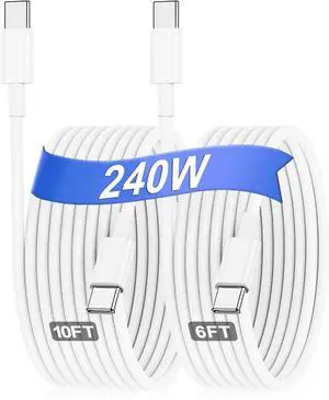 240W USB C Charging Cable for MacBook Pro/Air & for iPhone 17/16 Pro Max MFi Certified 48V/5A Super Fast Charger Cord 6ft+10ft PD 3.0 Compatible with iPad Pro 12.9/11  S25/S24(2-Pack)