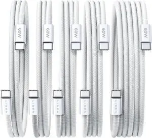 USB C Cable 5-Pack [3.3/3.3/6.6/6.6/10FT] USBC to USBC Cable for iPhone 16e 15 Pro Max Charger Cord 60W (3.1A) C to C Cable Fast Charging for  S25/S24/23 Switch 2 iPad MacBook White