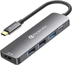USB C Hub 5-in-1 for Laptops 4K HDMI Multiport Adapter with 100W Power Delivery USBC & USBA Data Ports USB C Dongle for MacBook Pro/Air iPad Pro iMac iPhone 15 Pro/Pro Max XPS Thinkpad
