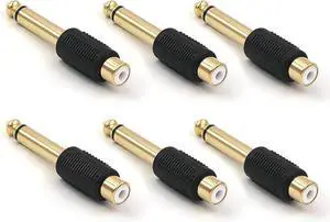 RCA to 1/4 Audio Adapter 6.35mm Mono Plug Male to RCA Female Connectors 6-Pack