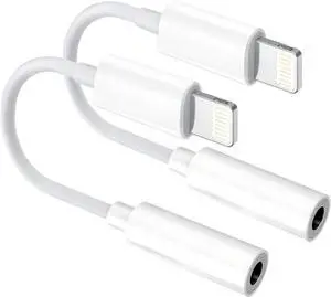 [ MFi Certified] 2 Pack Lightning to 3.5mm Aux Audio Adapter Headphone Jack Converter Dongle for iPhone 14/13/12/X/XR & iPad (Supports All iOS Systems)