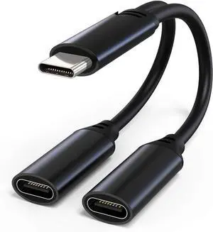 USB C Splitter 1 in 2 Out HiFi Audio Adapter Dual USB C Headphone and Charger Adapter Support Call PD 60W Charge Compatible withiPhone 16/15 Series MacBook iPad Galaxy S25/S24/S23 and More Black