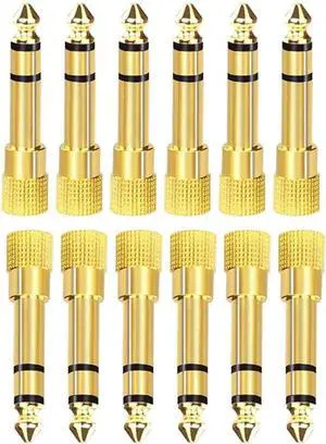 12pcs 6.35mm (1/4 inch) Male to 3.5mm (1/8 inch) Female 3-Conductor TRS AUX Stereo Audio Headphone Jack Adapter - 24K Gold Plated