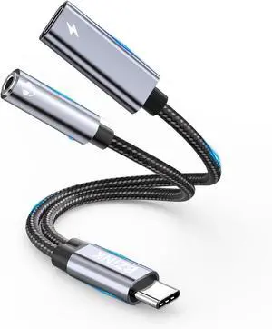 USB C to 3.5mm Female Headphone and Charger Adapter 2-in-1 Type USBC to Aux Audio Jack Hi-Res DAC Adapter and Fast Charging Dongle Cable Compatible with iPhone 16/15 Pro Max Galaxy S22 S21 S20 Pixel