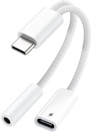 USB C to 3.5mm Audio Adapter 2 in 1 USBC to Headphone Jack Adapter with PD Fast Charging Dongle Cable Type C to Aux for iPhone 16 iPhone 15 Galaxy
