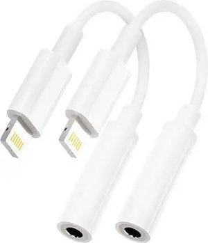 2 Pack Lightning to 3.5 mm Headphone Jack Adapter for iPhone [ MFi Certified] Headphone Jack Adapter Cord Dongle Aux Cable Converter with iPhone 14/13/12/11/X/XR/XS/8/7