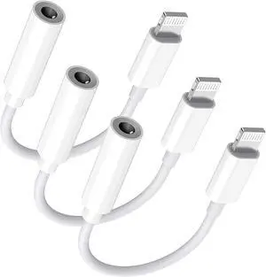 Lightning to 3.5 mm Headphone Jack Adapter [ MFi Certified] 3 Pack iPhone 3.5mm Headphones/Earphones Aux Audio Dongle Adapter Compatible for 14 13 12 11 XS XR X 8 7 Support All iOS