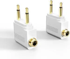 Airplane Headphone Adapter for in-Flight Entertainment Systems - Dual 3.5mm Male to 3.5mm Female - Works with Headphones Headsets and Bluetooth Adapters (2 Pack) White