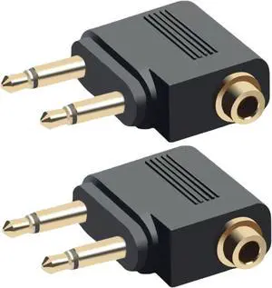 2-Pack Airplane Headphone Adapter Dual 3.5mm Male to 3.5mm Female Gold Plated Flight Audio Converter for Airline Entertainment Systems