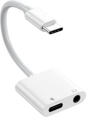 1 Pack USB C to 3.5mm Headphone and Charger Adapter 2 in 1 USB C to Aux Audio Jack with PD 60W Fast Charging Dongle Cable Cord for iPhone 17 Air/16/15 Plus Pro Max Galaxy/Note iPad Pro Pixel MacBook