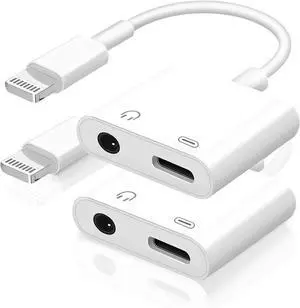 [ MFi Certified] 2-in-1 Charging & Audio Adapter for iPhone Lightning to 3.5mm Headphone Jack Dongle Splitter Supports Hi-Res Lossless Sound Compatible with iPhone 14/13/12/11/XS/XR/8/7 2Pack