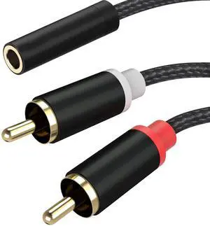 3.5mm Female to 2 RCA Male Stereo Cable 3.5mm to RCA Bi-Directional AUX Auxiliary Y Cable Gold Plated Adapter Compatible for TV Smartphones MP3 Tablets Speakers Home Theater