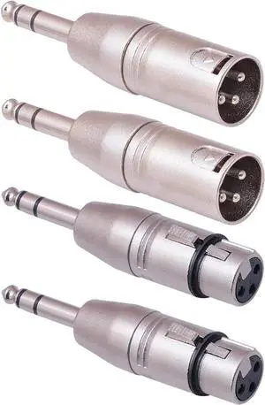 1/4 TRS to XLR Adapter 4 Pack 2 Pack Male and Female to 6.35mm Balanced Quarter Inch 6.35mm to XLR Male/Female Adapters for Mixers Microphones Amplifiers