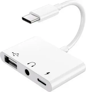 USB C to 3.5mm Audio OTG Adapter 3in1 USB-C to USB Adapter with 3.5mm Headphone Jack Adapter and 60W PD Fast Charging Compatible with Most Type-C Phones Laptops iPad Pro Phone 15.