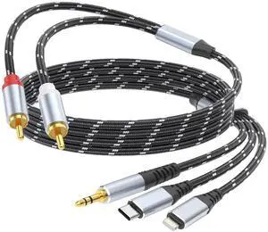 3.5mm to RCA Cable Lightning to RCA Male to Aux Audio Adapter HiFi Sound Headphone Jack Adapter (3 in 1 Audio Cable) Connector for iPhone/iPad Speaker MP3 Tablet HDTV(6FT)