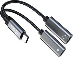 USB C Splitter 1 in 2 Out Dual USB C Type Headphone and Charger Audio Adapter Type C Headphone Adapter and 60W PD Fast Charging Dongle Cable Compatible with Phone 16/15 Pro Max USB-USB 1Pack)