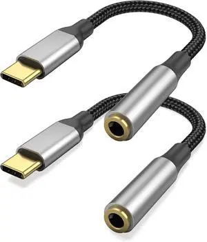 USB C to 3.5mm Headphone Jack Adapter with DAC Chip 2 Pack HiFi USB-C to Audio Dongle Compatible with iPhone 16 15 Pro Max Galaxy S25 S24 S23 S22 iPad Pro MacBook USBC to Aux Adapter