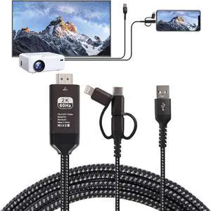 HDMI Cable to TV Adapter 2k 60Hz 1080P Phone to TV HDTV AV Adapter for Android Phone Type C 3-in-1 Design Multi-Function Plug & Play HDMI Cable Compatible with  TV/PS5/HDTV/Blu-ray