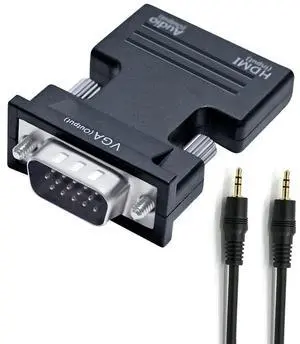 HDMI to VGA Adapter with 3.5mm Audio Port (PC HDMI Source Output to VGA TV) for Old Computer Monitor Laptop Projector 1080P Video (Female HDMI in Male VGA Out adaptador)