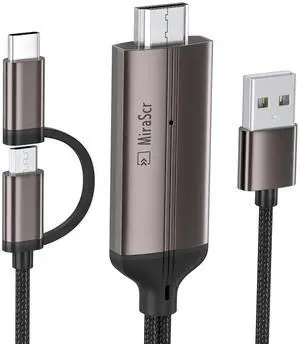2-in-1 USB Type C/Micro USB Android Phone to TV HDMI Cable MHL to HDMI Adapter 1080P HD HDTV Mirroring & Charging Cable for Most Android Smartphones Tablets to TV/Projector/Monitor 6.6ft