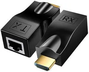HDMI Extender Adapter Over Cat5e/6 (1pair) HDMI Repeater to RJ45 Ethernet Network Converter 4k HD 1080p UP to 30m/98ft for HDTV Set-top Boxes DVD PS4 STB Black