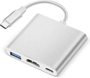 USB C to HDTV Adapter USB C Type C Multiport Adapter 3 in 1 hub Thunderbolt 3 Converter to HDTV 4K+USB 3.0+USB-C Fasting Charging Port Compatible for MacBook/MacBook Pro/air/Chromebook