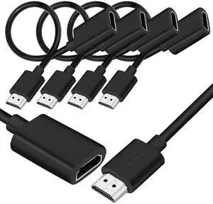 4 Pack 19 Pin Male to Female HDMI Extension Cable Support 4K 1080P HDMI Extender Adapter Compatible for TV Stick DVD HDTV LCD HD TV  (1FT Black)