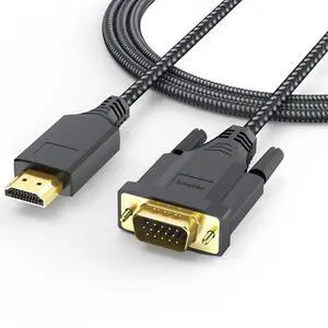 HDMI to VGA Cable 6ft Male to Male Active Adapter Cord Gold-Plated Connector Converter Connect Laptop Desktop to Monitor Projector HDTV