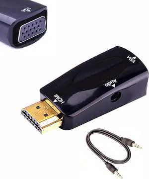 HDMI to VGA Adapter Converter with 3.5mm Audio Jack Cable 50cm VGA Female to HDMI Male Gold Plated Connector for HDTV PC Desktop Monitor Laptop Projector