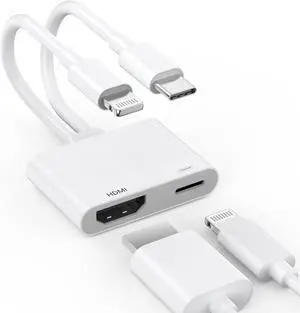 [MFi Certified] Lightning and USB-C to HDMI Adapter 4K@60Hz 2 in 1 Lightning/Type C Digital AV HDMI Adapter Cord Compatible with iPhone 17 16 15 14 13 12 11 Pro Max XS XR X for HDTV/Projector/Monitor