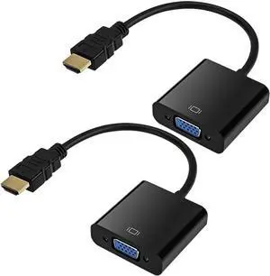 HDMI to VGA Gold-Plated HDMI to VGA Adapter (Male to Female) for Computer Desktop Laptop PC Monitor Projector HDTV Chromebook Raspberry Pi  Xbox and More - Black (2 Pack)