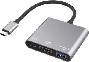 USB C Hub USB-c Digital av Multiport Adapter with 4K HDMI Output/USB-C Fasting Charging Port&USB 3.0 Port Compatible for MacBook Pro M1/16-20 Air M1/18-20 iMac XPS Laptop (Grey - USB c3 in 1)